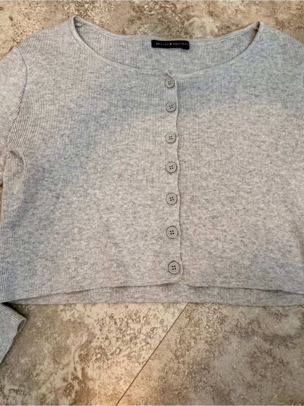 Brandy Melville Light Gray Ribbed Button-Up Top